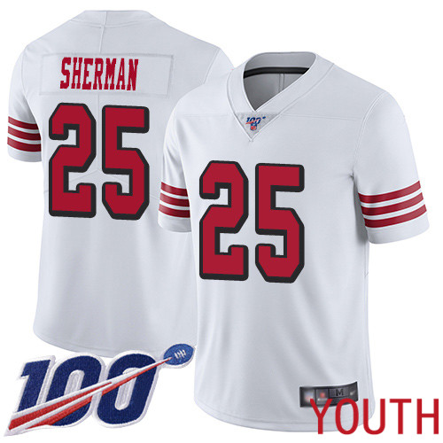 San Francisco 49ers Limited White Youth Richard Sherman NFL Jersey #25 100th Season Vapor Untouchable Rush->youth nfl jersey->Youth Jersey